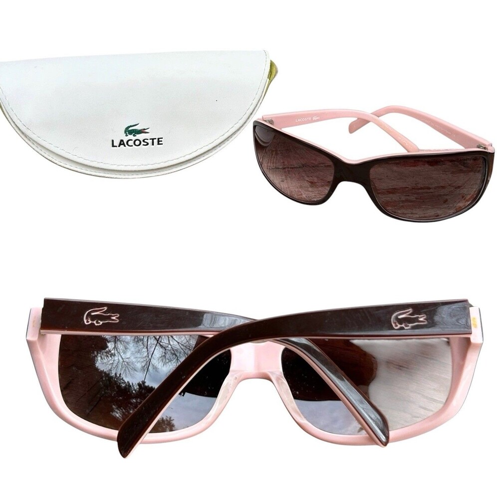 Y2k Lacoste Sunglasses LA12607 Pink Brown Wrap w Case Preppy 100% UV Etched Lens